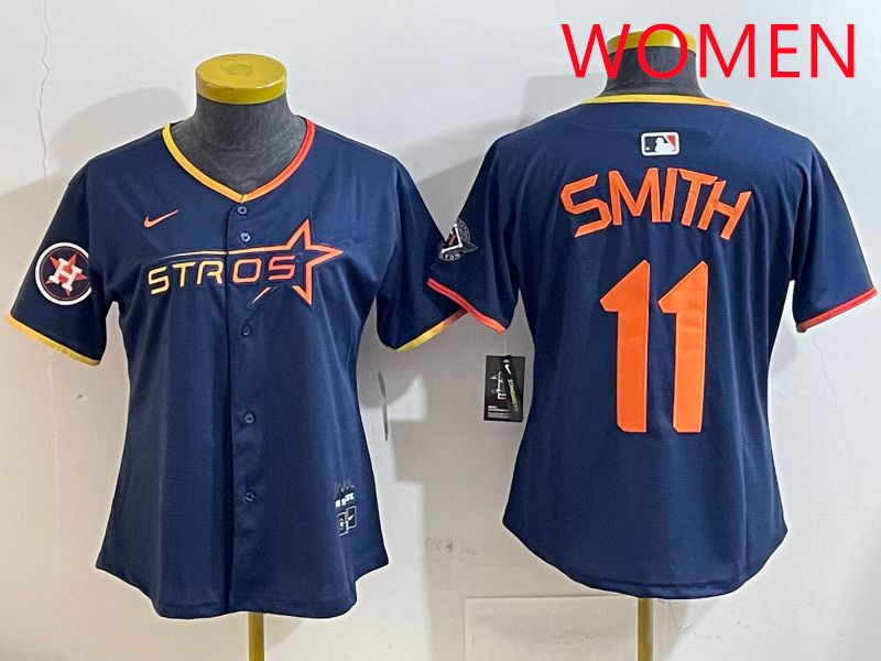 Women Houston Astros #11 Smith Blue three generations Joint Name Nike 2025 MLB Jersey style 12